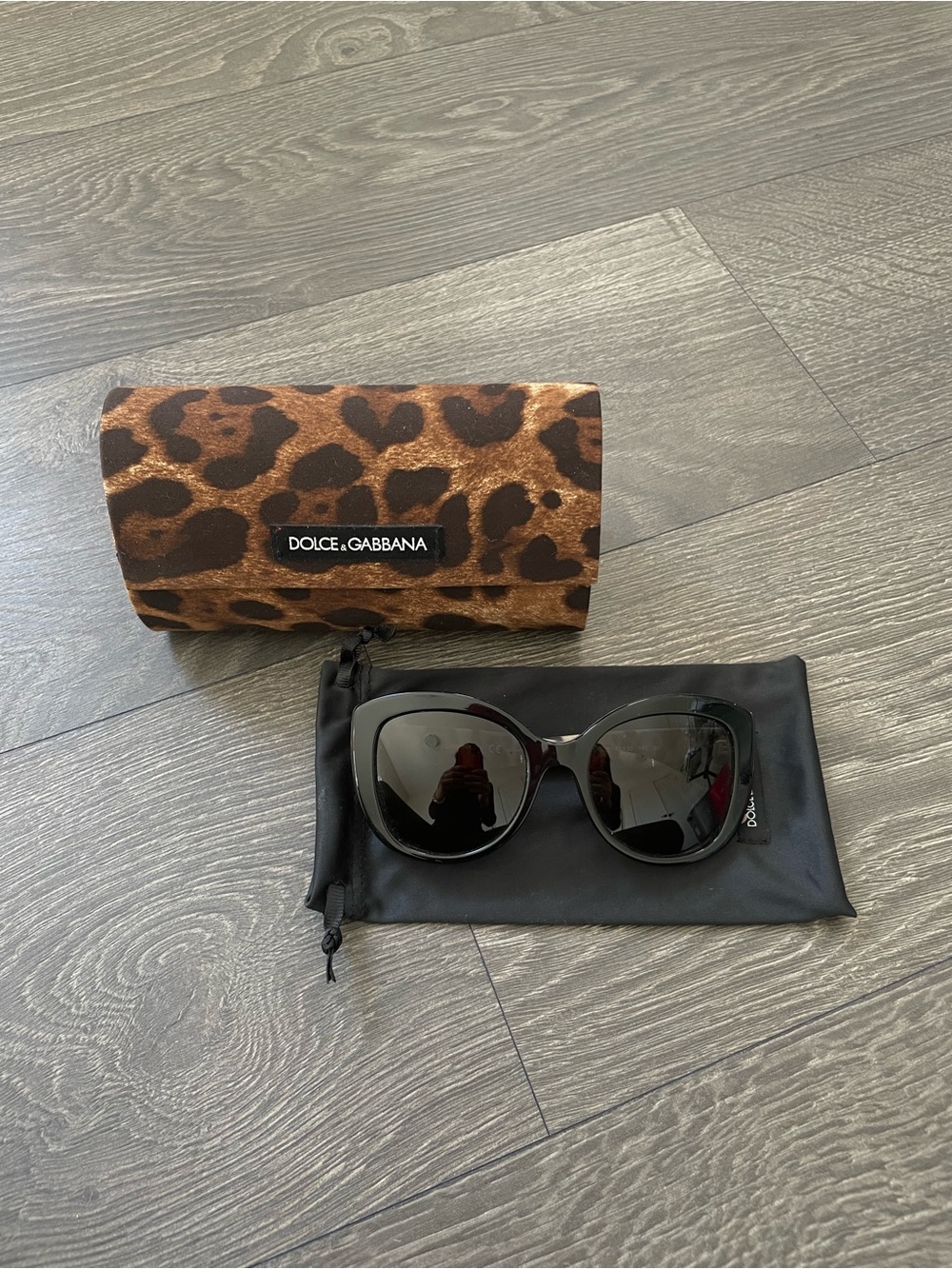 Dolce & Gabbana Black Sunglasses with Leopard-Print Case